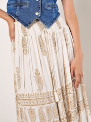 Apricot Cream Gold Print Tassel Maxi Skirt - Image 3 of 5