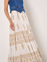 Apricot Cream Gold Print Tassel Maxi Skirt - Image 4 of 5