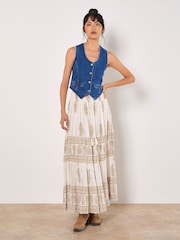 Apricot Cream Gold Print Tassel Maxi Skirt - Image 5 of 5
