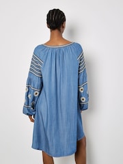 Apricot Blue Denim Balloon Sleeve Dress - Image 2 of 5