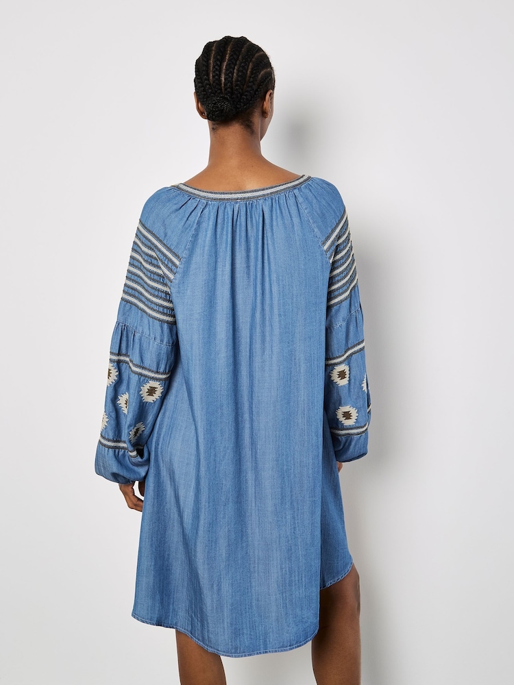 Apricot Blue Denim Balloon Sleeve Dress - Image 2 of 5