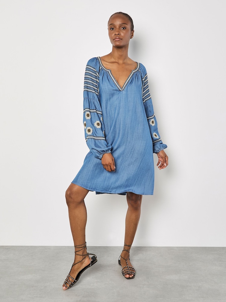 Apricot Blue Denim Balloon Sleeve Dress - Image 5 of 5