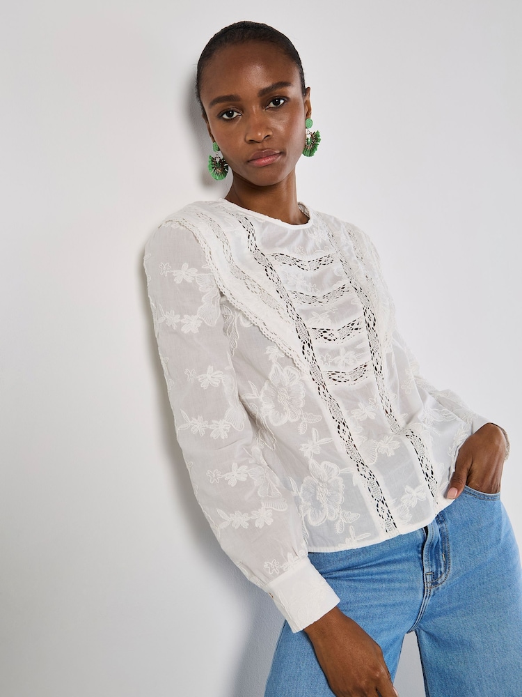 Apricot White Embroidered Ruffle Detail Shirt - Image 1 of 4