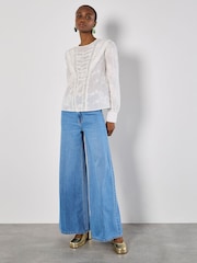 Apricot White Embroidered Ruffle Detail Shirt - Image 2 of 4