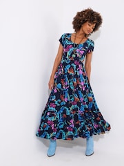Joe Browns Blue Petite Dark Floral Crinkle Maxi Dress - Image 1 of 7