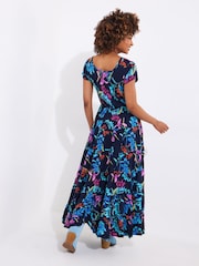 Joe Browns Blue Petite Dark Floral Crinkle Maxi Dress - Image 2 of 7