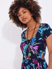 Joe Browns Blue Petite Dark Floral Crinkle Maxi Dress - Image 4 of 7