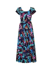 Joe Browns Blue Petite Dark Floral Crinkle Maxi Dress - Image 7 of 7