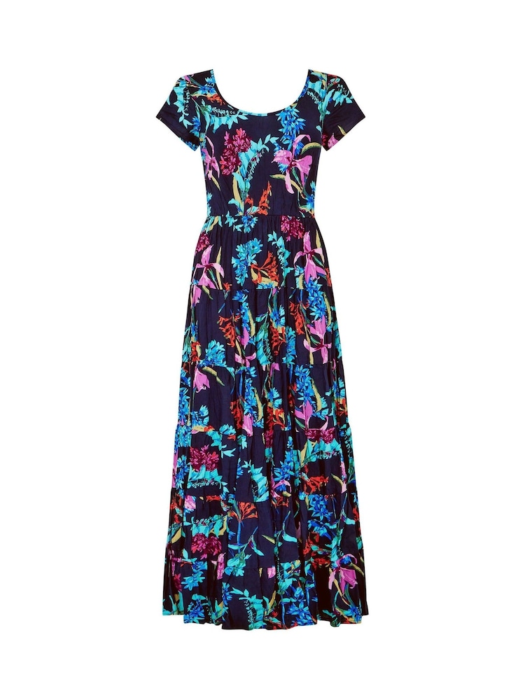 Joe Browns Blue Petite Dark Floral Crinkle Maxi Dress - Image 7 of 7