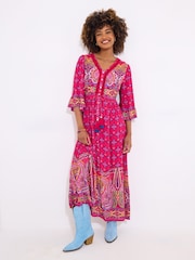 Joe Browns Pink Petite Border Print Button Maxi Dress - Image 2 of 5