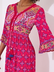 Joe Browns Pink Petite Border Print Button Maxi Dress - Image 3 of 5
