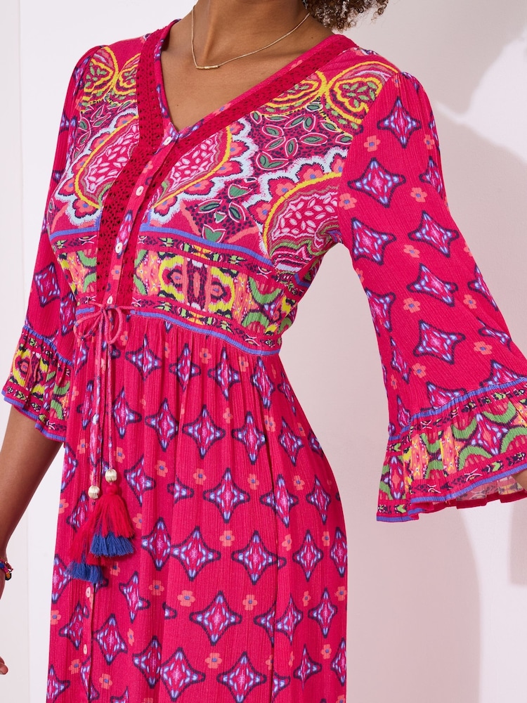 Joe Browns Pink Petite Border Print Button Maxi Dress - Image 3 of 5
