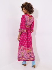 Joe Browns Pink Petite Border Print Button Maxi Dress - Image 4 of 5