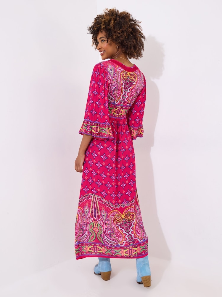 Joe Browns Pink Petite Border Print Button Maxi Dress - Image 4 of 5