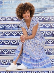 Joe Browns Blue Petite Floral Print Lace Trim Maxi Dress - Image 1 of 7