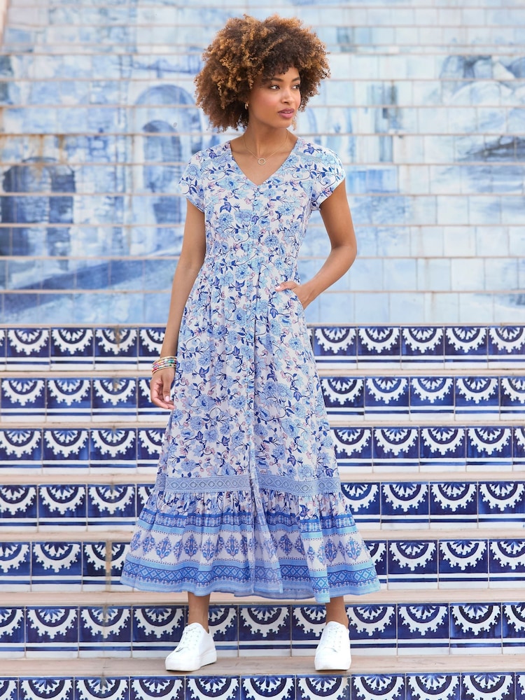 Joe Browns Blue Petite Floral Print Lace Trim Maxi Dress - Image 2 of 7