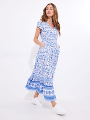 Joe Browns Blue Petite Floral Print Lace Trim Maxi Dress - Image 4 of 7