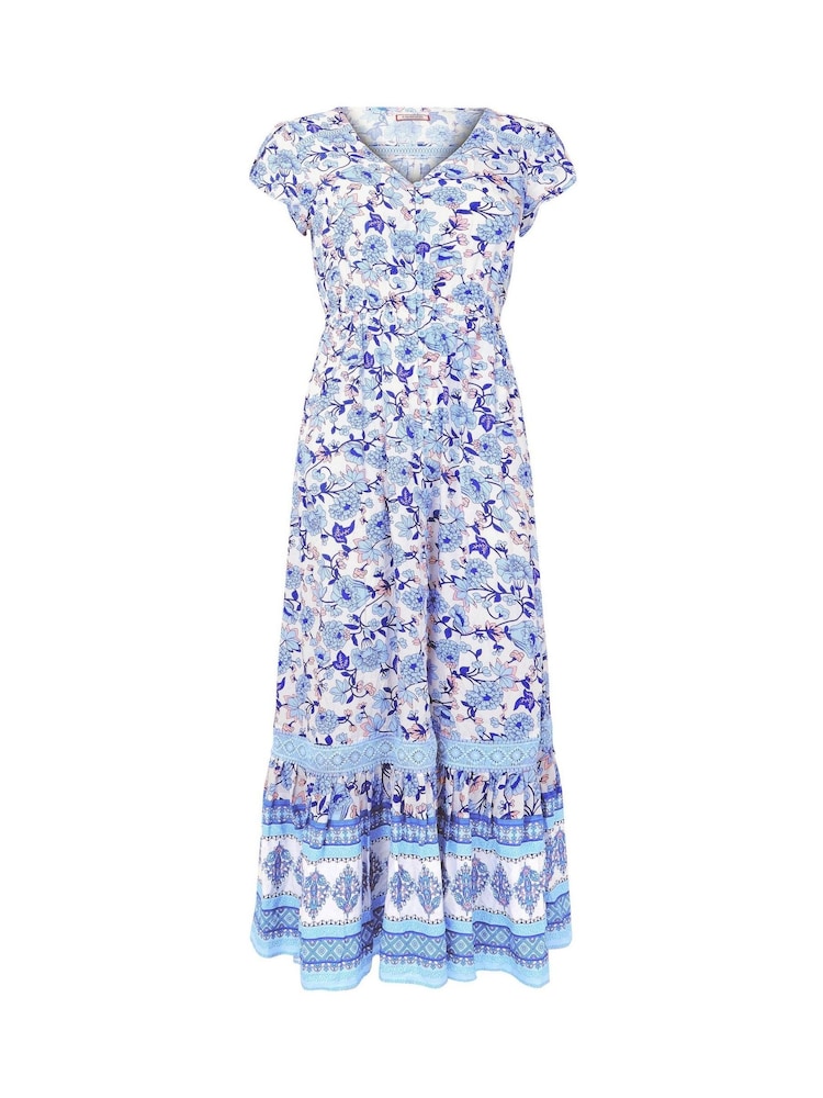 Joe Browns Blue Petite Floral Print Lace Trim Maxi Dress - Image 7 of 7