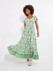 Joe Browns Green Petite Botanical Full Skirt Crinkle 100% Cotton Maxi Dress - Image 2 of 5