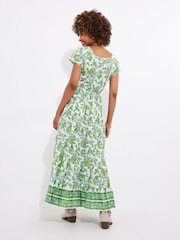Joe Browns Green Petite Botanical Full Skirt Crinkle 100% Cotton Maxi Dress - Image 3 of 5