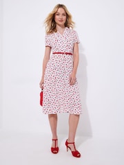 Joe Browns White Petite Cherry Print Tie Waist Midi Dress - Image 1 of 5
