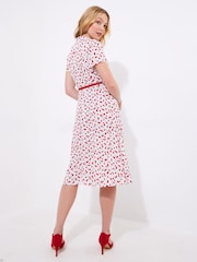 Joe Browns White Petite Cherry Print Tie Waist Midi Dress - Image 4 of 5