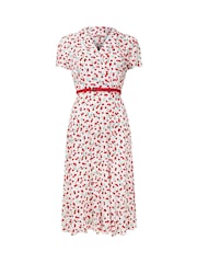Joe Browns White Petite Cherry Print Tie Waist Midi Dress - Image 5 of 5
