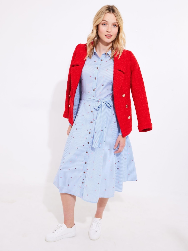 Joe Browns Blue Petite Cherry Striped 100% Cotton Shirt Dress - Image 3 of 5