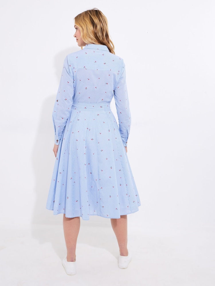 Joe Browns Blue Petite Cherry Striped 100% Cotton Shirt Dress - Image 4 of 5