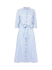 Joe Browns Blue Petite Cherry Striped 100% Cotton Shirt Dress - Image 5 of 5
