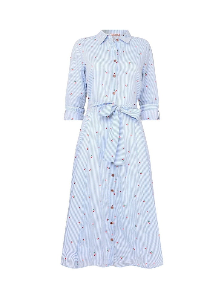 Joe Browns Blue Petite Cherry Striped 100% Cotton Shirt Dress - Image 5 of 5