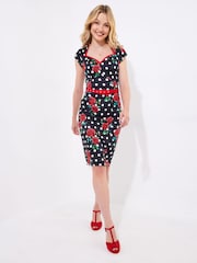 Joe Browns Black Petite Polka Rose Bodycon Dress - Image 1 of 7