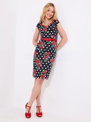Joe Browns Black Petite Polka Rose Bodycon Dress - Image 2 of 7