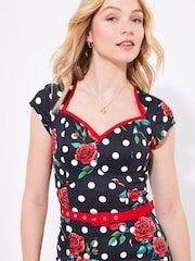 Joe Browns Black Petite Polka Rose Bodycon Dress - Image 4 of 7