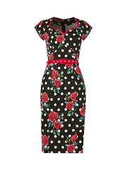 Joe Browns Black Petite Polka Rose Bodycon Dress - Image 7 of 7
