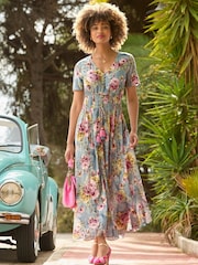 Joe Browns Blue Petite High Low Boho Border Maxi Dress - Image 1 of 7