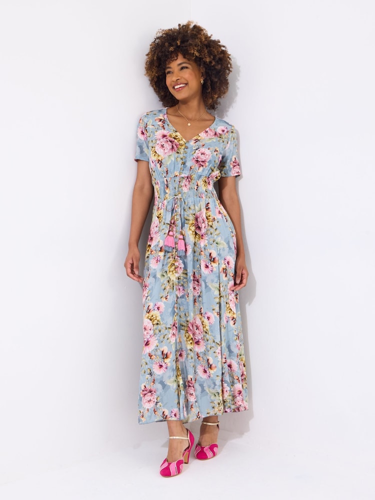 Joe Browns Blue Petite High Low Boho Border Maxi Dress - Image 2 of 7