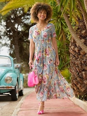 Joe Browns Blue Petite High Low Boho Border Maxi Dress - Image 6 of 7