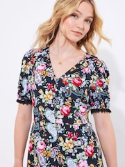 Joe Browns Black Petite Lace Trim Floral Print Maxi Dress - Image 5 of 7