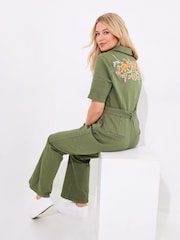 Joe Browns Green Petite Embroidered Belted Jumpsuit - Image 1 of 7