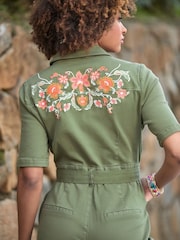 Joe Browns Green Petite Embroidered Belted Jumpsuit - Image 6 of 7