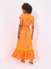 Joe Browns Orange Petite V-Neck Geo Print Maxi Dress - Image 2 of 5
