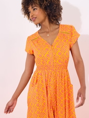 Joe Browns Orange Petite V-Neck Geo Print Maxi Dress - Image 3 of 5