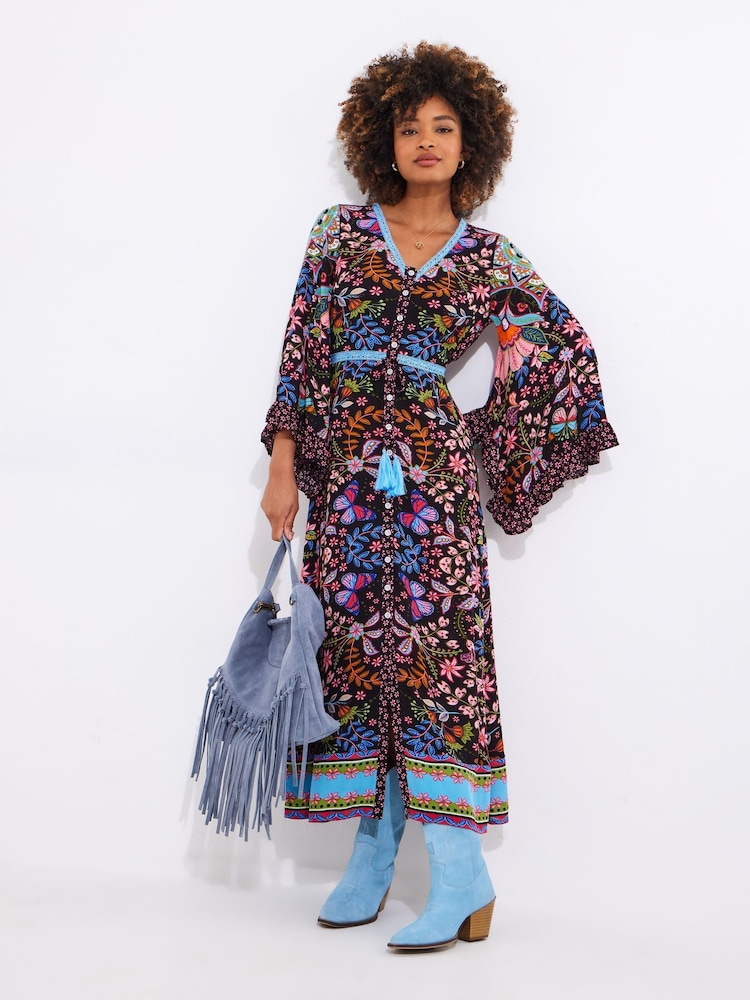 Joe Browns Black Petite Butterfly Border Print Maxi Dress - Image 1 of 7
