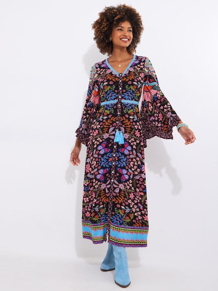 Joe Browns Black Petite Butterfly Border Print Maxi Dress - Image 2 of 7