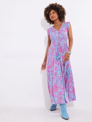 Joe Browns Blue Petite Paisley Shirred Maxi Dress - Image 1 of 7