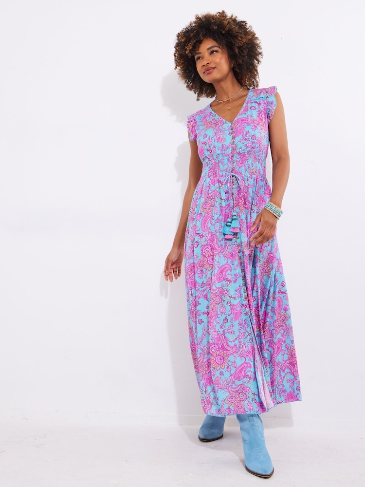 Joe Browns Blue Petite Paisley Shirred Maxi Dress - Image 1 of 7