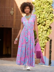 Joe Browns Blue Petite Paisley Shirred Maxi Dress - Image 2 of 7