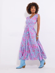 Joe Browns Blue Petite Paisley Shirred Maxi Dress - Image 3 of 7