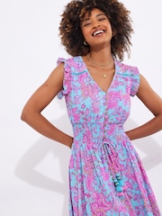 Joe Browns Blue Petite Paisley Shirred Maxi Dress - Image 5 of 7